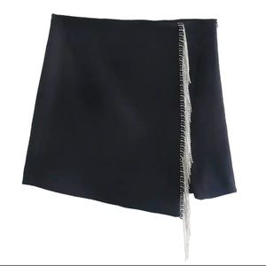 Black mini skirt, rhinestone fringe size M never worn